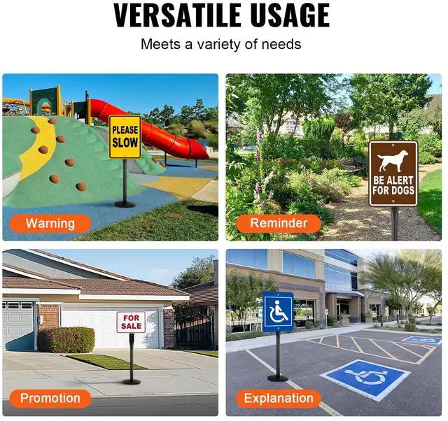Alt view image 6 of 7 - Cast Iron Sign Post, 4 ft Portable Heavy Duty Steel Post Sign Holder with Hard Plastic Base & Wheels, U-Channel Sign Stand for Garden, Courtyard, Farm or Traffic Intersection, Black