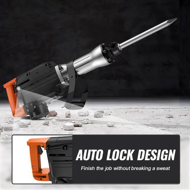 Alt view image 5 of 7 - Demolition Jack Hammer, 1350 BPM Concrete Breaker 6pcs Chisels Bit Chipping with Case, 2200W Electric Jackhammer Heavy Duty, Black