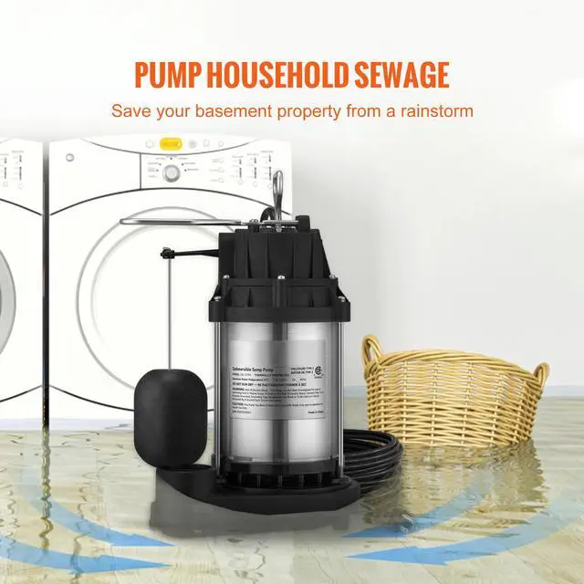 Alt view image 2 of 7 - Sump Pump, 1/2 HP 3960 GPH, Submersible Stainless Steel Water Pump, 1-1/2" NPT Discharge With 33 ft Cord, Automatic Float Switch with Piggy-back Plug, for Indoor Basement Water Basin