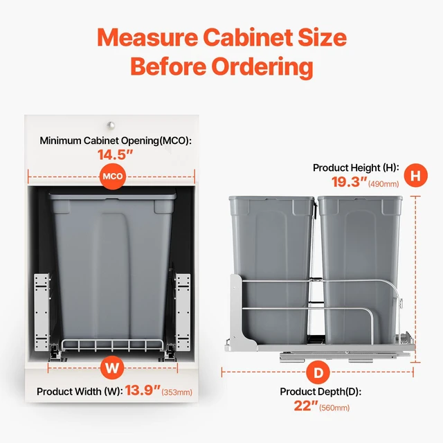 Alt view image 11 of 14 - Double Pullout Waste Container Kitchen Trash Can with Soft Close Grey 35QTx2