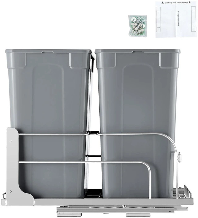 Alt view image 8 of 14 - Double Pullout Waste Container Kitchen Trash Can with Soft Close Grey 35QTx2