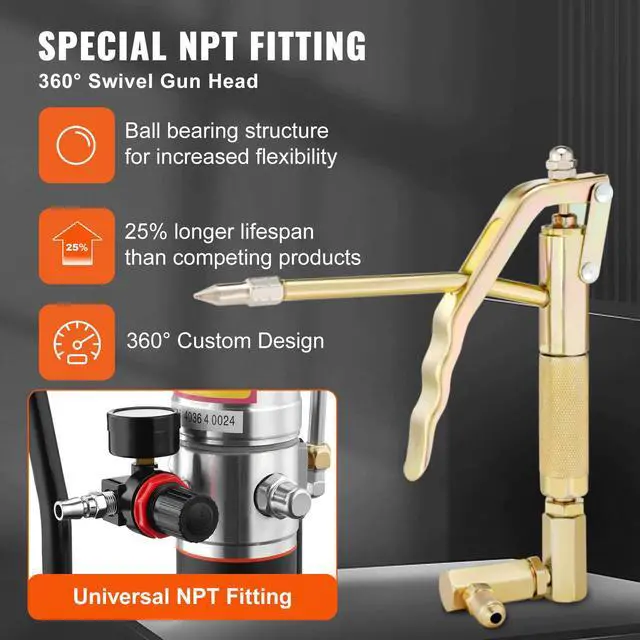 Alt view image 3 of 8 - Grease Pump, 50:1 Pressure Ratio Air Operated Grease Pump with 13 ft High Pressure Hose and Grease Gun, Pneumatic Grease Pump with Barrel Cap, Portable Lubrication Grease Pump 360° Gun Head