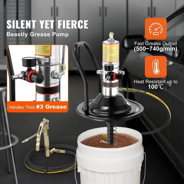 Alt view image 2 of 8 - Grease Pump, 50:1 Pressure Ratio Air Operated Grease Pump with 13 ft High Pressure Hose and Grease Gun, Pneumatic Grease Pump with Barrel Cap, Portable Lubrication Grease Pump 360° Gun Head