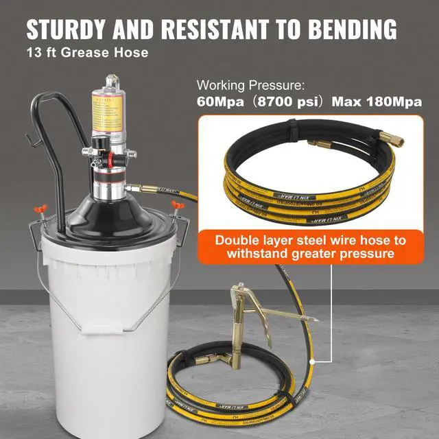 Alt view image 4 of 8 - Grease Pump, 50:1 Pressure Ratio Air Operated Grease Pump with 13 ft High Pressure Hose and Grease Gun, Pneumatic Grease Pump with Barrel Cap, Portable Lubrication Grease Pump 360° Gun Head