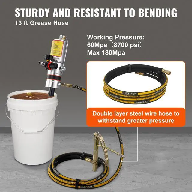Alt view image 4 of 7 - Grease Pump, 50:1 Pressure Ratio Air Operated Grease Pump with 13 ft High Pressure Hose and Grease Gun, Pneumatic Grease Pump, Portable Lubrication Grease Pump with 360° Swivel Grease Gun Head