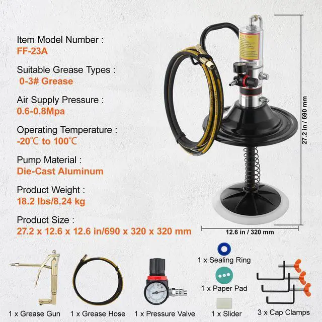 Alt view image 7 of 8 - Grease Pump, 50:1 Pressure Ratio Air Operated Grease Pump with 13 ft High Pressure Hose and Grease Gun, Pneumatic Grease Pump with Barrel Cap, Portable Lubrication Grease Pump 360° Gun Head