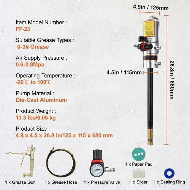Alt view image 7 of 7 - Grease Pump, 50:1 Pressure Ratio Air Operated Grease Pump with 13 ft High Pressure Hose and Grease Gun, Pneumatic Grease Pump, Portable Lubrication Grease Pump with 360° Swivel Grease Gun Head