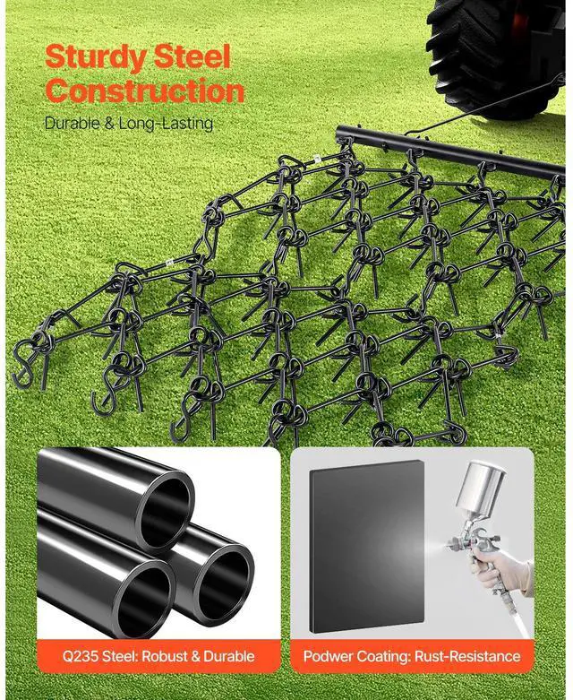 Alt view image 2 of 7 - Drag Harrow, 4 x 4 ft Durable Chain Harrow with 69 Sharp Teeth, Suitable for ATV UTV Tractor, Ideal for Soil Preparation, Seeding, Smoothing Landscapes, and Yard Gravel Driveway Maintenance