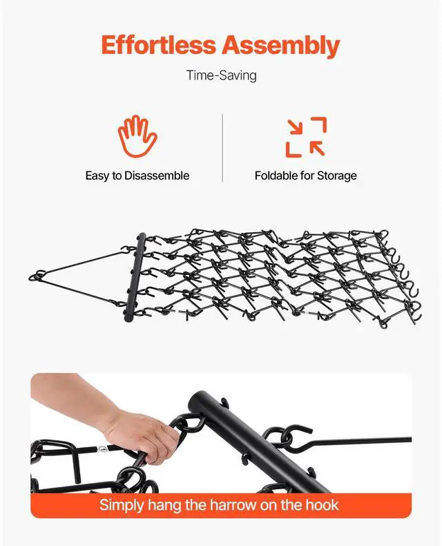 Alt view image 5 of 7 - Drag Harrow, 4 x 4 ft Durable Chain Harrow with 69 Sharp Teeth, Suitable for ATV UTV Tractor, Ideal for Soil Preparation, Seeding, Smoothing Landscapes, and Yard Gravel Driveway Maintenance