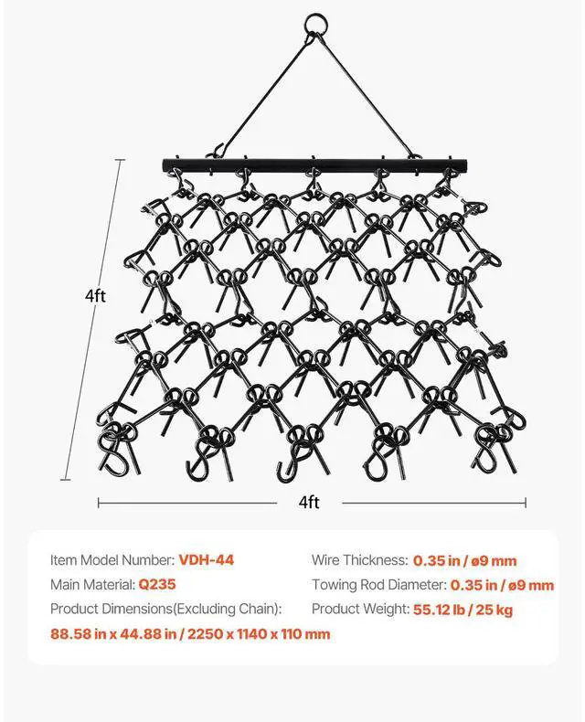 Alt view image 7 of 7 - Drag Harrow, 4 x 4 ft Durable Chain Harrow with 69 Sharp Teeth, Suitable for ATV UTV Tractor, Ideal for Soil Preparation, Seeding, Smoothing Landscapes, and Yard Gravel Driveway Maintenance