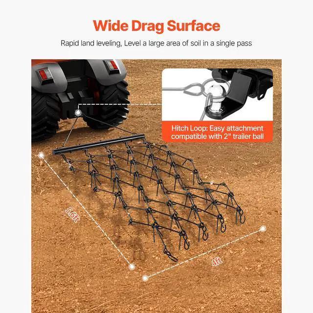 Alt view image 4 of 7 - Drag Harrow, 4 ft x 5.6 ft Durable Chain Harrow with 80 Sharp Teeth, Suitable for ATV UTV Tractor, Ideal for Soil Preparation, Seeding, Smoothing Landscapes, and Yard Gravel Driveway Maintenance