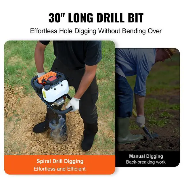 Alt view image 4 of 7 - Post Hole Digger Gas Powered, 52CC 1450W Earth Auger, Gas Auger with 8 Auger Drill Action Design Bits & 1 Extension Rod, Post Fence Hole Digger for Farmland Garden Plant, Orange+Black