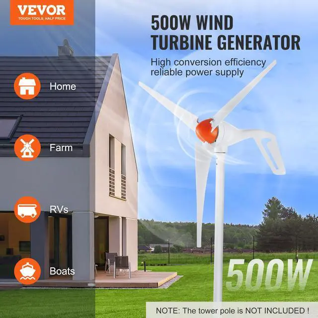 Alt view image 2 of 7 - 500W Wind Turbine Generator with Anemometer, 12V Wind Turbine Kit, 3-Blade Wind Power Generator, MPPT Controller & Adjustable Windward Direction, Suitable for Home, Farm, RVs, Boats