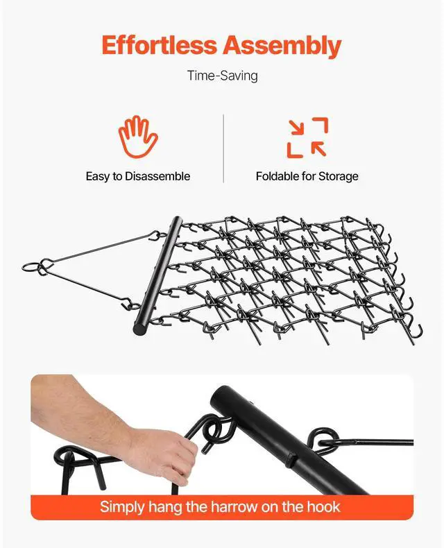 Alt view image 5 of 7 - Drag Harrow, 5 x 4.5 ft Durable Chain Harrow with 60 Sharp Teeth, Suitable for ATV UTV Tractor, Ideal for Soil Preparation, Seeding, Smoothing Landscapes, and Yard Gravel Driveway Maintenance