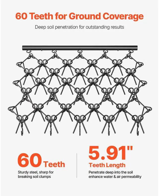 Alt view image 3 of 7 - Drag Harrow, 5 x 4.5 ft Durable Chain Harrow with 60 Sharp Teeth, Suitable for ATV UTV Tractor, Ideal for Soil Preparation, Seeding, Smoothing Landscapes, and Yard Gravel Driveway Maintenance