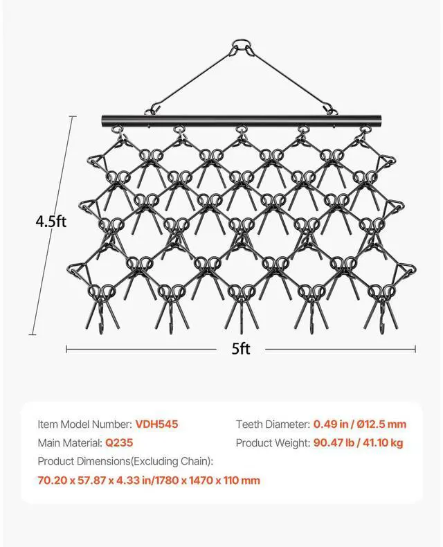 Alt view image 7 of 7 - Drag Harrow, 5 x 4.5 ft Durable Chain Harrow with 60 Sharp Teeth, Suitable for ATV UTV Tractor, Ideal for Soil Preparation, Seeding, Smoothing Landscapes, and Yard Gravel Driveway Maintenance