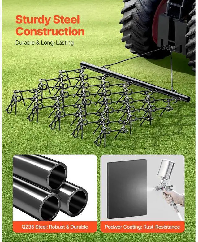 Alt view image 2 of 7 - Drag Harrow, 5 x 4.5 ft Durable Chain Harrow with 60 Sharp Teeth, Suitable for ATV UTV Tractor, Ideal for Soil Preparation, Seeding, Smoothing Landscapes, and Yard Gravel Driveway Maintenance