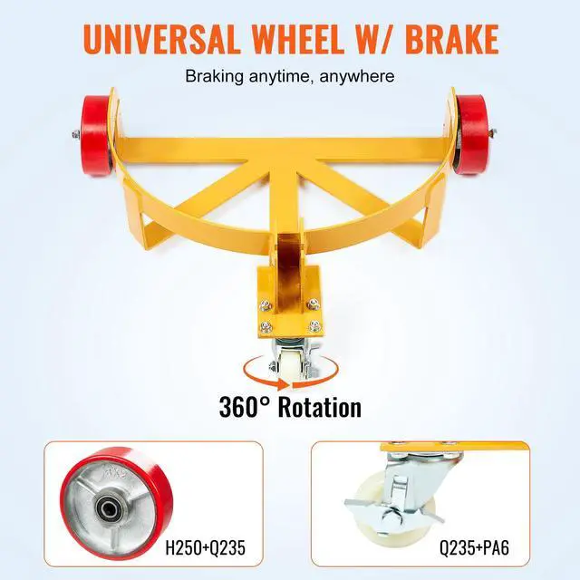 Alt view image 5 of 7 - VEVOR 55 Gallon Drum Dolly, 1200 lbs Load Capacity, Barrel Dolly Cart Drum Caddy Round Dolly Steel Low Profile, Heavy Duty Steel Frame with Adjustable Handle 3 Wheels, for Workshop Factory Warehouse