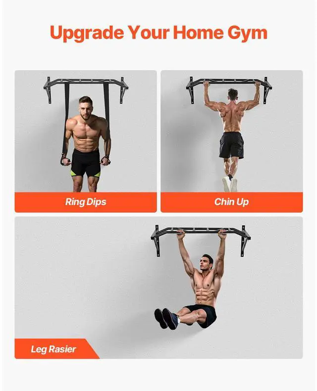 Alt view image 6 of 7 - Pull Up Bar, Multi-Grip Wall Mounted Pull Ups, 50 in Width Multifunctional Chin Up Training Station, Heavy Duty Steel Upper Body Workout Bars with Hangers, 440 lbs Weight Capacity, for Home Gym