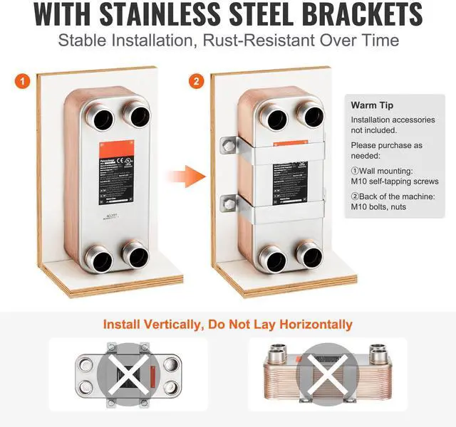 Alt view image 6 of 7 - Heat Exchanger, 5"x 12" 30 Plates Brazed Plate Heat Exchanger, Copper/316L Stainless Steel Water To Water Heat Exchanger For Floor Heating, Water Heating, Snow Melting, Beer Cooling