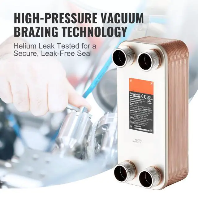 Alt view image 5 of 7 - Heat Exchanger, 5"x 12" 30 Plates Brazed Plate Heat Exchanger, Copper/316L Stainless Steel Water To Water Heat Exchanger For Floor Heating, Water Heating, Snow Melting, Beer Cooling