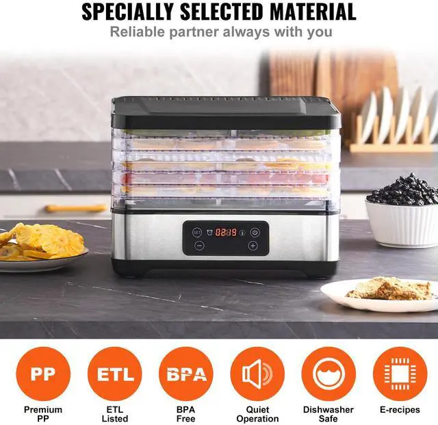 Alt view image 5 of 7 - Food Dehydrator Machine, 5-Tray Fruit Dehydrator, 300W Electric Food Dryer w/ Digital Adjustable Timer & Temperature for Jerky, Herb, Meat, Beef, Fruit, Dog Treats and Vegetables, ETL Listed