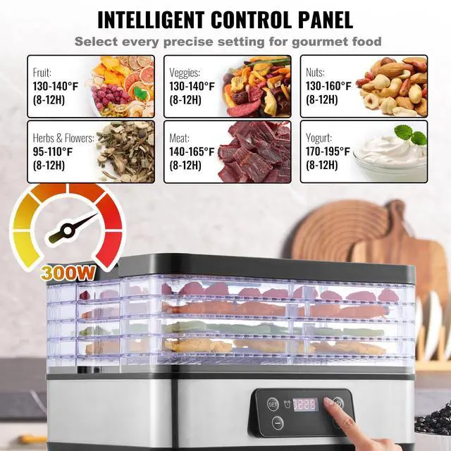 Alt view image 4 of 7 - Food Dehydrator Machine, 5-Tray Fruit Dehydrator, 300W Electric Food Dryer w/ Digital Adjustable Timer & Temperature for Jerky, Herb, Meat, Beef, Fruit, Dog Treats and Vegetables, ETL Listed