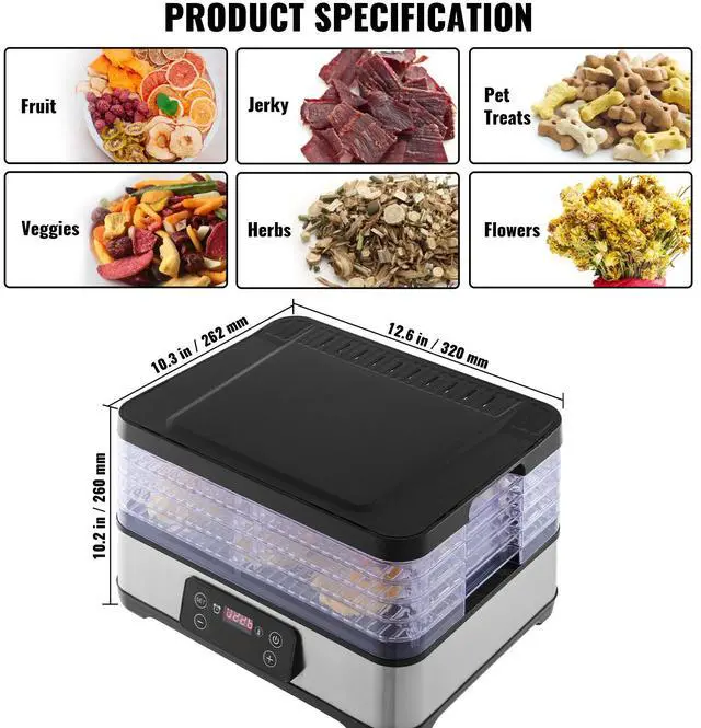 Alt view image 7 of 7 - Food Dehydrator Machine, 5-Tray Fruit Dehydrator, 300W Electric Food Dryer w/ Digital Adjustable Timer & Temperature for Jerky, Herb, Meat, Beef, Fruit, Dog Treats and Vegetables, ETL Listed