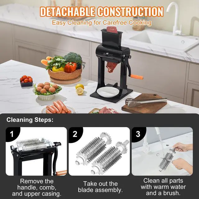 Alt view image 4 of 7 - Commercial Meat Tenderizer, Heavy Duty Stainless Steel Meat Tenderizer Machine, Quick and Easy Manual Operation Kitchen Tool, 5.8" Feed Port for Beef, Turkey, Chicken, Pork, Steak, and Fish