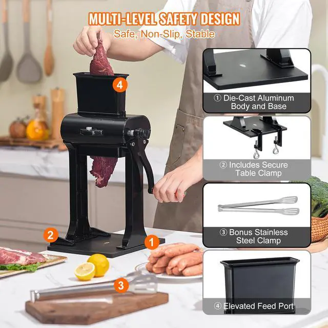 Alt view image 5 of 7 - Commercial Meat Tenderizer, Heavy Duty Stainless Steel Meat Tenderizer Machine, Quick and Easy Manual Operation Kitchen Tool, 5.8" Feed Port for Beef, Turkey, Chicken, Pork, Steak, and Fish