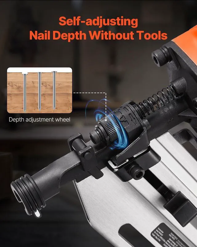 Alt view image 3 of 7 - Framing Nailer, 80-120PSI Air Nail Gun, 2" to 3-1/2" 21 Degree Full Round Head Pneumatic Framing Nailer with Tool-Less Depth Adjustment & Dual Trigger Modes, Ideal for Framing Decking Flooring