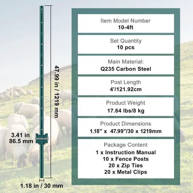 Alt view image 7 of 7 - 4 Feet Fence Post, 10 Pack U-Channel Heavy Duty Metal Fence Posts, Sturdy Steel Fence Stakes for Garden Yard, Lawn, Farms and Outdoor Wire Fencing, Green