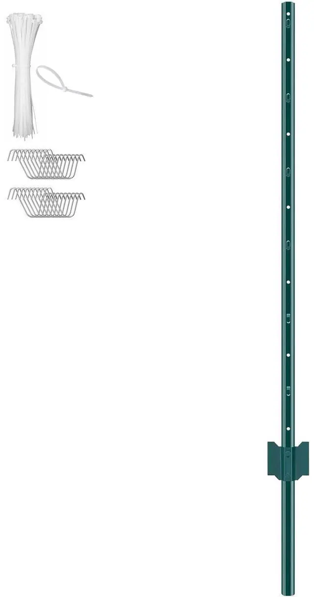 Main image of 4 Feet Fence Post, 10 Pack U-Channel Heavy Duty Metal Fence Posts, Sturdy Steel Fence Stakes for Garden Yard, Lawn, Farms and Outdoor Wire Fencing, Green