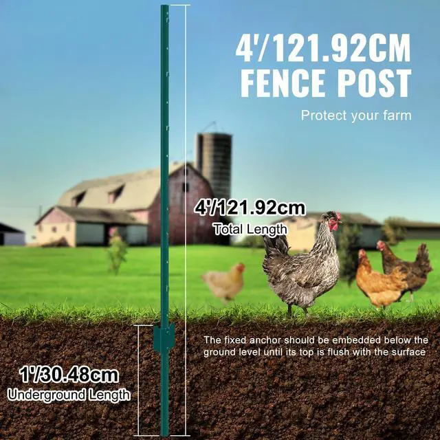 Alt view image 3 of 7 - 4 Feet Fence Post, 10 Pack U-Channel Heavy Duty Metal Fence Posts, Sturdy Steel Fence Stakes for Garden Yard, Lawn, Farms and Outdoor Wire Fencing, Green