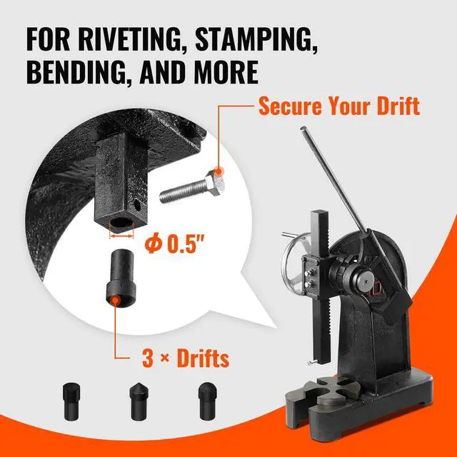 Alt view image 3 of 7 - Arbor Press, 3 Ton Ratchet Type Arbor Press, Ratchet Leverage Arbor Press with Handwheel, 12.2" Maximum Height, Cast Iron Manual Desktop Punch Press, for Stamping, Bending, Stretching, Forming