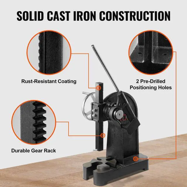 Alt view image 6 of 7 - Arbor Press, 3 Ton Ratchet Type Arbor Press, Ratchet Leverage Arbor Press with Handwheel, 12.2" Maximum Height, Cast Iron Manual Desktop Punch Press, for Stamping, Bending, Stretching, Forming