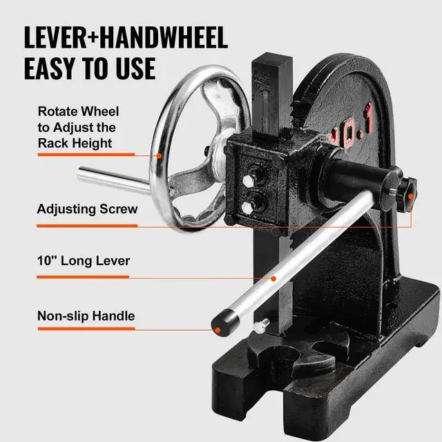 Alt view image 4 of 7 - Arbor Press, 1 Ton Manual Arbor Press with Handwheel, 5.9" Maximum Height, Cast Iron Heavy-duty Manual Desktop Arbor Press, Precision Hand Press for Stamping, Bending, Stretching, Forming