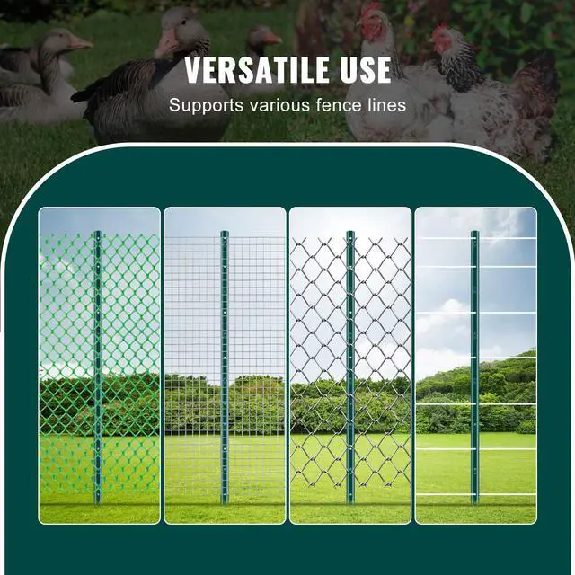 Alt view image 6 of 7 - 4 Feet Fence Post, 10 Pack U-Channel Heavy Duty Metal Fence Posts, Sturdy Steel Fence Stakes for Garden Yard, Lawn, Farms and Outdoor Wire Fencing, Green