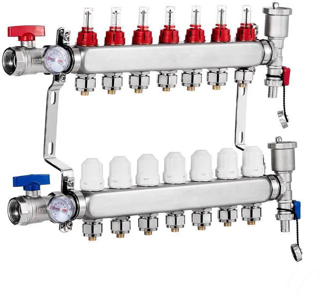 Main image of VEVOR 7-Branch Radiant Heat Manifold 1/2" PEX Tubing Floor Heating Manifold Set