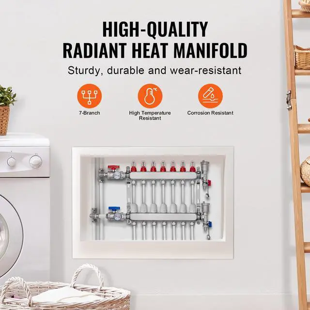 Alt view image 2 of 7 - VEVOR 7-Branch Radiant Heat Manifold 1/2" PEX Tubing Floor Heating Manifold Set