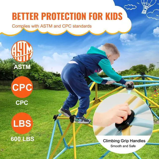 Alt view image 4 of 7 - Climbing Dome, Jungle Gym Supports 600LBS and Easy Assembly, 6FT Geometric Dome Climber Play Center for Kids 3 to 9 Years Old, with Climbing Grip, Outdoor and Indoor Play Equipment for Kids