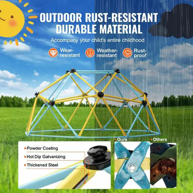 Alt view image 6 of 7 - Climbing Dome, Jungle Gym Supports 600LBS and Easy Assembly, 6FT Geometric Dome Climber Play Center for Kids 3 to 9 Years Old, with Climbing Grip, Outdoor and Indoor Play Equipment for Kids