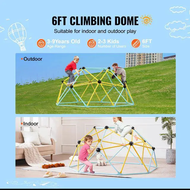 Alt view image 2 of 7 - Climbing Dome, Jungle Gym Supports 600LBS and Easy Assembly, 6FT Geometric Dome Climber Play Center for Kids 3 to 9 Years Old, with Climbing Grip, Outdoor and Indoor Play Equipment for Kids