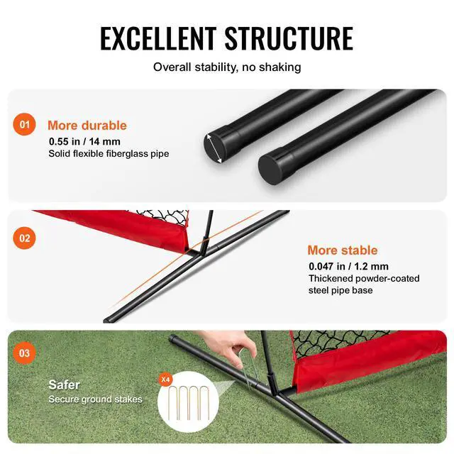 Alt view image 4 of 7 - VEVOR Barricade Backstop Net, 16x10 ft Ball Sports Barrier Netting, Portable Practice Equipment with Carry Bag, Protection Screen for Baseball Softball Soccer Training, for Backyard