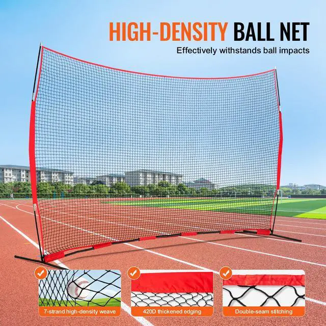 Alt view image 3 of 7 - VEVOR Barricade Backstop Net, 16x10 ft Ball Sports Barrier Netting, Portable Practice Equipment with Carry Bag, Protection Screen for Baseball Softball Soccer Training, for Backyard