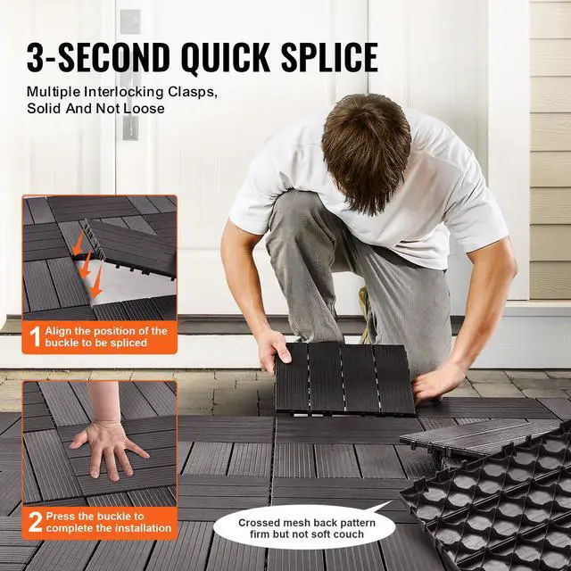Alt view image 5 of 7 - Interlocking Deck Tiles, 36 Pack,11.6"x11.6" 36 sq. ft Plastic Waterproof Outdoor Flooring All Weather Use, Patio Floor Decking Covering Tiles for Porch Poolside Balcony Backyard, Dark Brown
