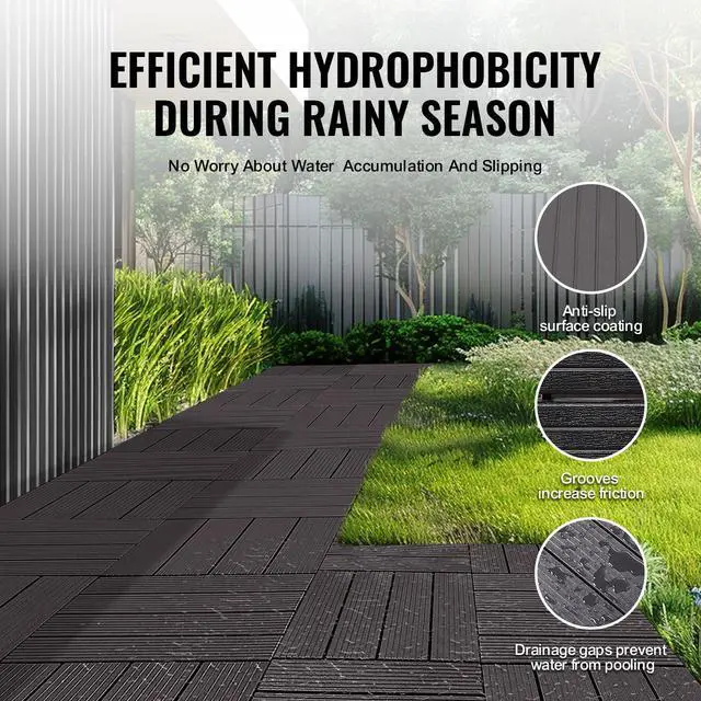 Alt view image 4 of 7 - Interlocking Deck Tiles, 36 Pack,11.6"x11.6" 36 sq. ft Plastic Waterproof Outdoor Flooring All Weather Use, Patio Floor Decking Covering Tiles for Porch Poolside Balcony Backyard, Dark Brown