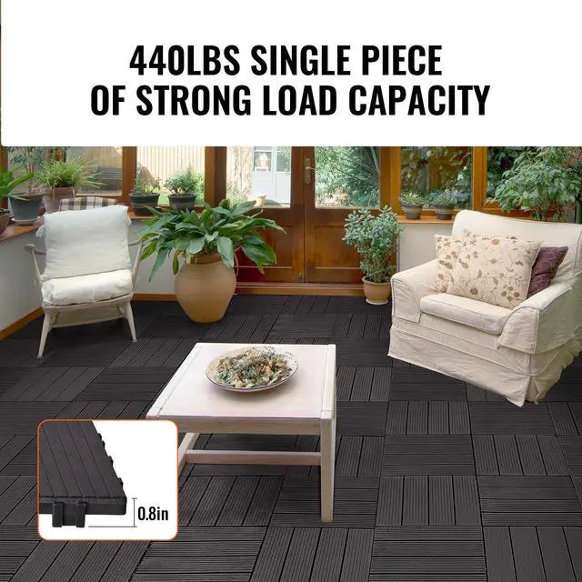 Alt view image 3 of 7 - Interlocking Deck Tiles, 36 Pack,11.6"x11.6" 36 sq. ft Plastic Waterproof Outdoor Flooring All Weather Use, Patio Floor Decking Covering Tiles for Porch Poolside Balcony Backyard, Dark Brown