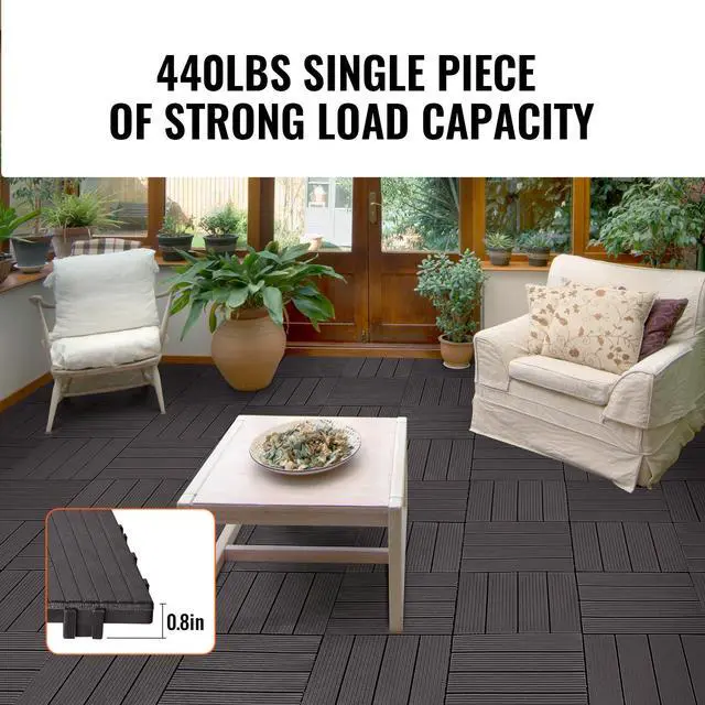 Alt view image 3 of 7 - Interlocking Deck Tiles, 54 Pack,12"x12" 54 sq. ft Plastic Waterproof Outdoor Flooring All Weather Use, Patio Floor Decking Covering Tiles for Porch Poolside Balcony Backyard, Dark Brown