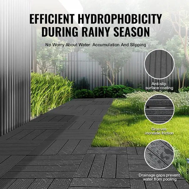 Alt view image 4 of 7 - Interlocking Deck Tiles, 36 Pack,11.6"x11.6" 36 sq. ft Plastic Waterproof Outdoor Flooring All Weather Use, Patio Floor Decking Covering Tiles for Porch Poolside Balcony Backyard, Dark Grey
